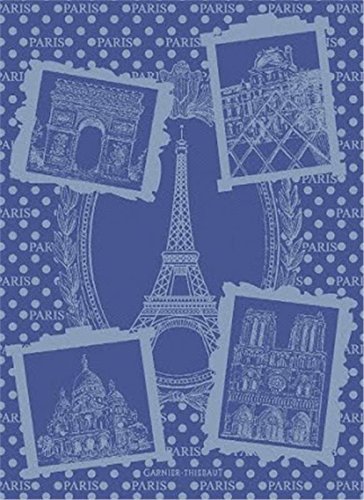 Garnier Thiebaut, Paris Monuments Blue French Woven Kitchen / Tea Towel, 100 Percent Cotton