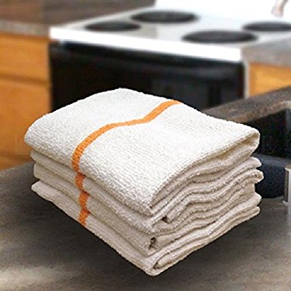 24 Gold/orange Stripe Bar Mops Restaurant Kitchen Commercial Towels 32oz