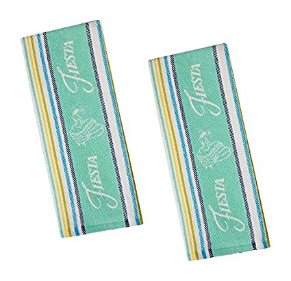 Fiesta Turquoise Stripe Dual Purpose Cotton Kitchen Towel, Set of 2