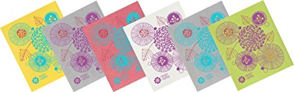 Trendy Tripper Swedish Dishcloths, Reusable Set of 6 Mixed Solid Colors (SIX) (6 Floral on Different Colors Cloth)