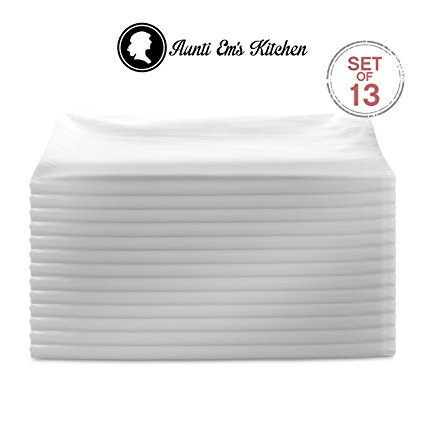 Aunti Em's Kitchen Vintage Flour Sack Kitchen Dish Towels, Commercial Restaurant Grade, Weave Cloth 100% Natural Cotton, 27 x 27, Baker's Dozen Set of 13, White