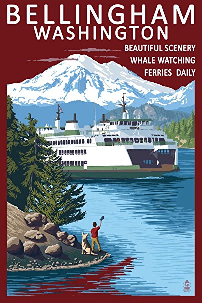 Bellingham, Washington - Ferry Scene (36x54 Giclee Gallery Print, Wall Decor Travel Poster)