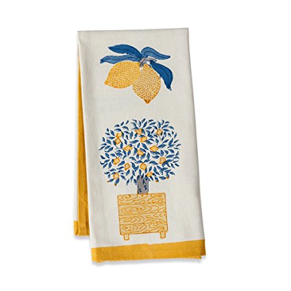 Couleur Nature Lemon Tree Tea Towels, 20-inches by 30-inches, Blue/Yellow, Set of 3
