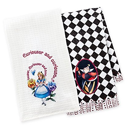Disney Parks Alice in Wonderland Queen of Hearts Kitchen Dish Towel Set of 2