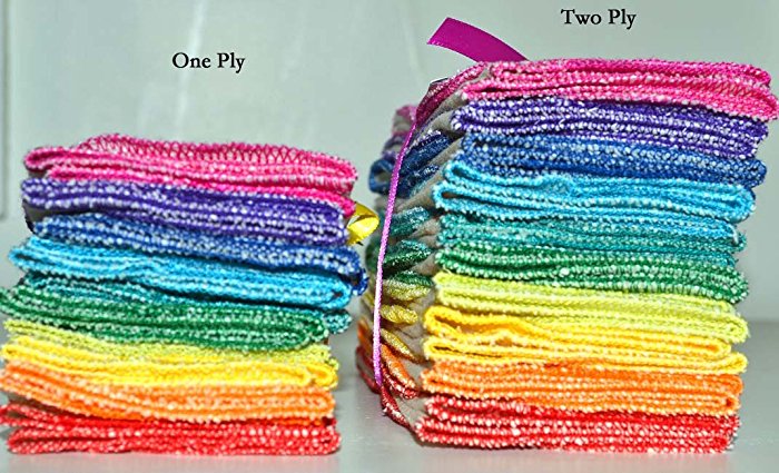 Paperless Towels, 2-Ply, Heavy Duty Made from White Cotton Birdseye Fabric - 11x12 inches (28x30.5 cm) Set of 10 in Rainbow Assortment,