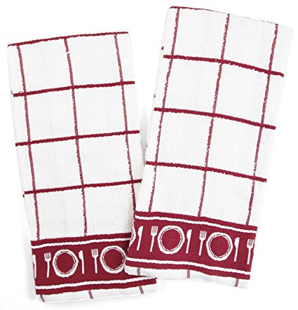 Checkerboard White and Burgundy 100% Cotton Cloth Kitchen Towel, Set of 6