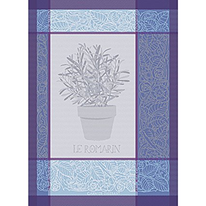 Garnier Thiebaut, Romarin (Rosemary) Indigo French Kitchen Towel, 100 % Cotton, 22 In. x 30 In. (56 cm. x 77 cm.), Made In France