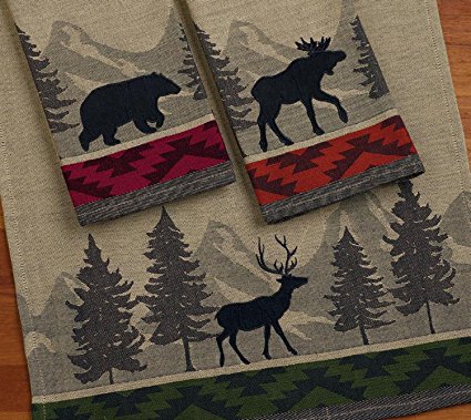 Design Imports A Walk in the Woods Table Linens, 18-Inch by 28-Inch Dishtowels, Set of 3, Walk in the Woods Jacquard 1 Bear, 1 Moose and 1 Elk