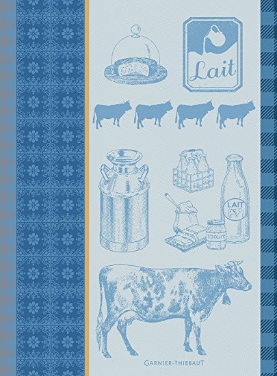 Garnier Thiebaut, Le Vache et Le Lait Bleu (Cow and Milk, Blue) French Jacquard Kitchen Towel, 100 Percent Cotton, 22 Inches x 30 Inches