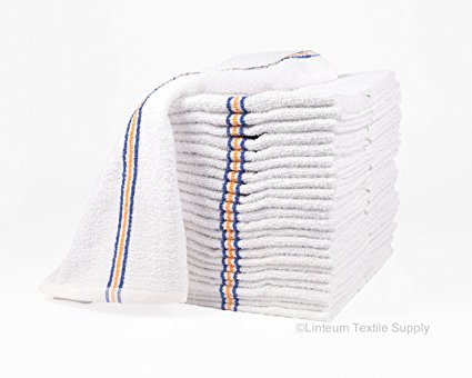 Linteum Textile strong & durable cotton Bar Towels SUPER MOPS Kitchen Towels 16x19 in. 24-Pack (2 dozen) Triple Stripe