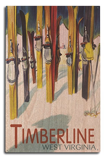Timberline, West Virginia - Colorful Skis (10x15 Wood Wall Sign, Wall Decor Ready to Hang)
