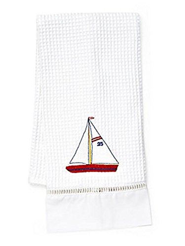 Jacaranda Living Waffle Weave Guest Towel, Sailboat, Red/White