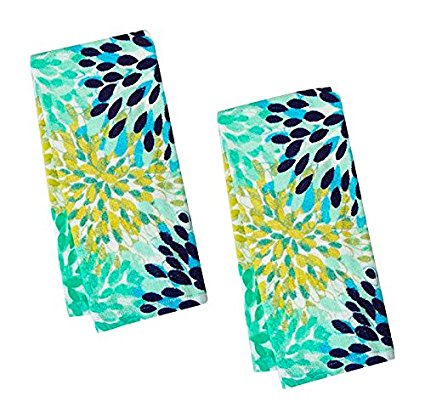 Fiesta Calypso Turquoise Floral Terry Kitchen Towel, Set of 2