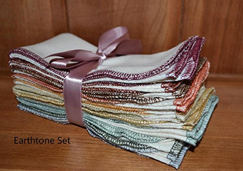 Paperless Towels, 1-Ply, Made from Organic Cotton Birdseye Fabric - 11x12 inches (28x30.5 cm) Set of 10 in Assorted Earthtone Colors