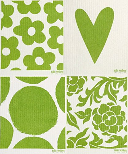 Swedish Dishcloth, Set of 4 Green (GQ) Designs