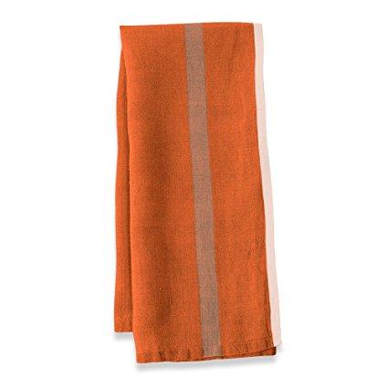 Caravan Collection by Couleur Nature Laundered Linen Stripe Tea Towels, 20-inches by 30-inches, Orange/Natural, Set of 2