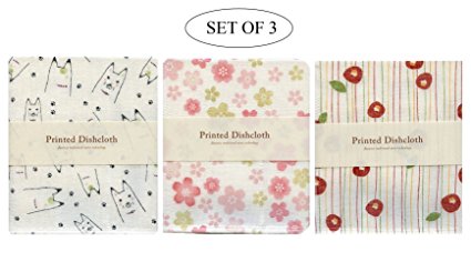 IPPINKA Nawrap Set of 3 Printed Dishcloths, Animal Print, Flower Print and Poppy Print