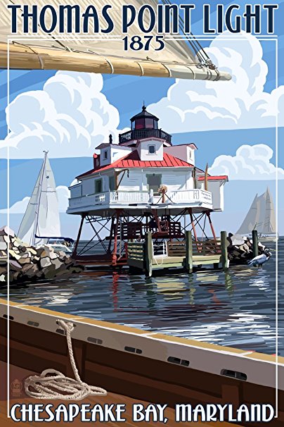 Chesapeake Bay, Maryland - Thomas Point Light (36x54 Giclee Gallery Print, Wall Decor Travel Poster)