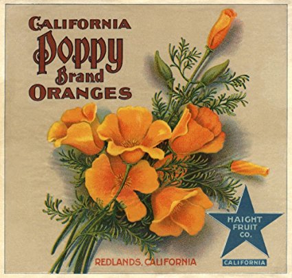 Redlands, California - California Poppy Brand - Vintage Label (36x54 Giclee Gallery Print, Wall Decor Travel Poster)