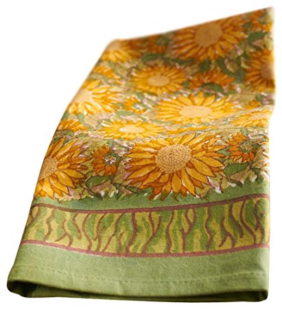 Couleur Nature Sunflower Tea Towels, 20-inches by 30-inches, Yellow/Green, Set of 3