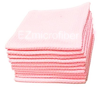 EZmicrofiber 12x12” MICROFIBER KITCHEN hand towel and dish cloth waffle pattern - set of 10 - PINK