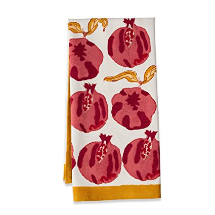 Couleur Nature Pomegranate Tea Towels, 20-inches by 30-inches, Yellow, Set of 3