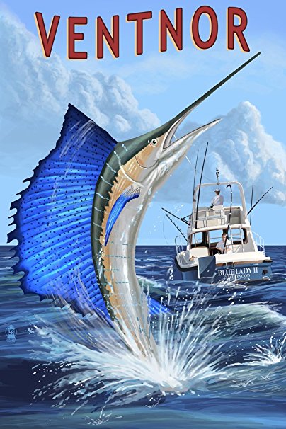 Ventnor, New Jersey - Sailfish Deep Sea Fishing (36x54 Giclee Gallery Print, Wall Decor Travel Poster)