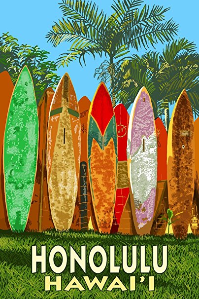 Surf Board Fence - Honolulu, Hawaii (16x24 Giclee Gallery Print, Wall Decor Travel Poster)