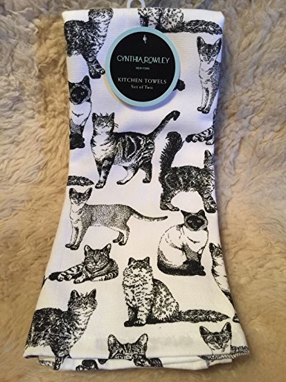 Cynthia Rowley Cats Cats Cats Black and White Kitchen Towels Set of 2