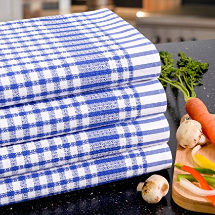 Poyet Motte Timex Oversized 19-by-32 Inch Professional Grade 100-Percent Cotton Kitchen Towel, 4-Pack (Blue Stripe)
