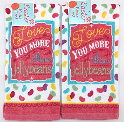 Soft and Absorbent Velour Cotton Kitchen Dish Towels, 2 Pc. Set: Happy Easter Colorful 