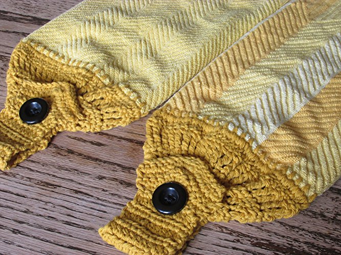 Set of 2 Yellow Doubled Chevron Design Hanging Kitchen Towels with Yellow Cotton Crochet Top - Best Quality