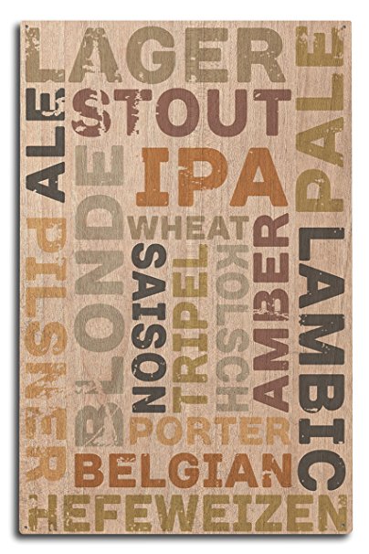 Beer Typography - Types of Beer (10x15 Wood Wall Sign, Wall Decor Ready to Hang)