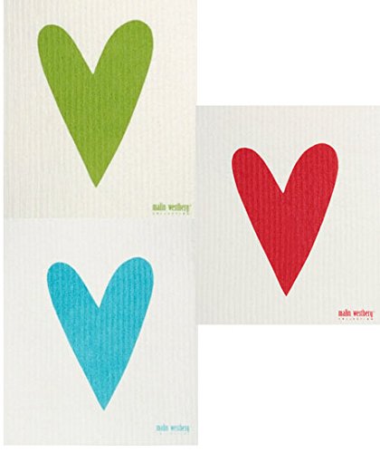 Swedish Dishcloth, Red & Dark Turquoise - Set of 3 All HEART (HA) Designs