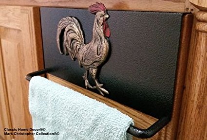 Mark Christopher Collection Over the Door Drawer/cabinet Towel Bar, Powder Coated Black with Rooster