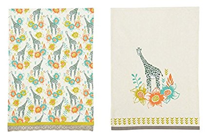 Sarah Watts Safari Giraffes Designer Kitchen Dish Tea Towels Dishcloths Set of 2