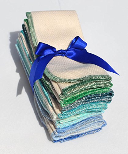 Heavy Duty-Paperless Towels, 2-Ply, Made from Natural Unbleached Cotton Birdseye Fabric - 11x12 inches (28x30.5 cm) Set of 10 in Blues and Greens colors