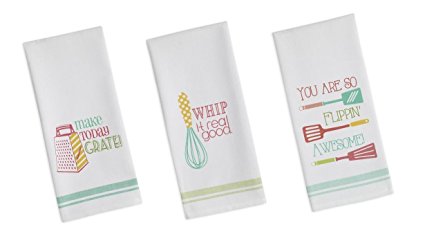 DII Flour Sack Printed Funny Quote Dishtowel Set of 3 Tea Towels