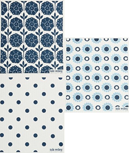 Swedish Dishcloth, Garden, Dots, Set of 3 Dark Blue (PD) Designs