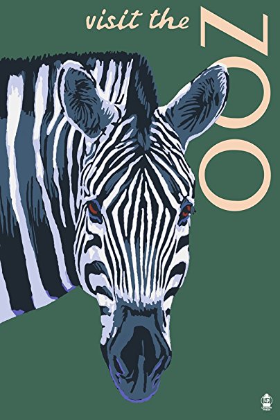 Zebra Profile - Visit the Zoo (36x54 Giclee Gallery Print, Wall Decor Travel Poster)