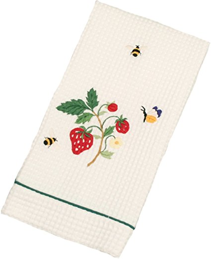 Gordonsbury Cotton Kitchen Towel: Waffle Weave Dish Cloth with Hand Stitched Embroidery, Strawberries
