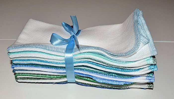 NEW Larger Size! Paperless Towels, 1-Ply, Made from White Cotton Birdseye Fabric -14x14 inches (28x30.5 cm) Set of 10 in Assorted Blues and Greens