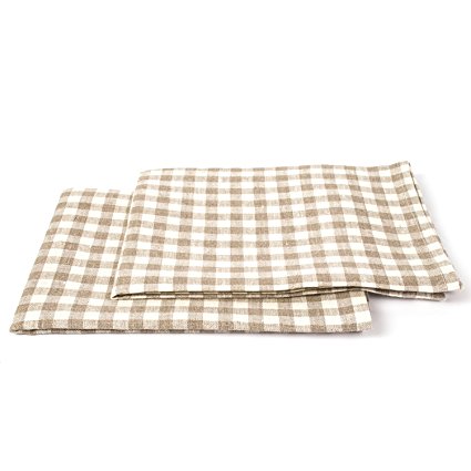 LinenMe Gingham X2 Tea Towels, 17 by 27-Inch, Natural/Off-White