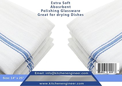 Kitchen Dish Towels, Commercial Grade and Economical from Kitchen Engineer. Highly absorbent, Enviornment Friendly, 100% Cotton. Pack of 12. Enjoy cleaning kitchen now!