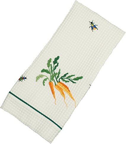 Gordonsbury Cotton Kitchen Towel: Waffle Weave Dish Cloth with Hand Stitched Embroidery, Carrots