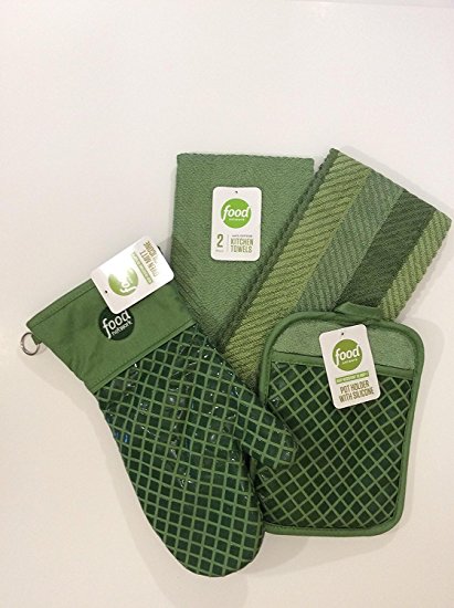 Food Network 2-Piece Antimicrobial Sculpted Kitchen Towels, Oven Mitt And Pot Holder Bundle, Green