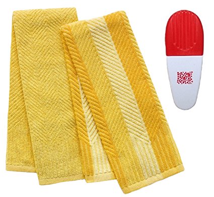 Food Network 2 Pack Sculpted Antimicrobial Kitchen Towels & Chip Clip-2 Piece Set (Yellow)