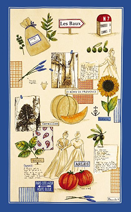 Beauville, Plein Sud French Provence Kitchen / Tea Towel, Silk Screen Hand Printed