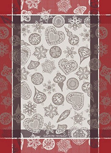 Garnier Thiebaut, Snowflakes Rouge Holiday - Christmas French Kitchen / Tea Jacquard Towel, 100 Percent Cotton