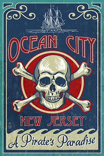 Ocean City, New Jersey - Skull and Crossbones Sign (36x54 Giclee Gallery Print, Wall Decor Travel Poster)